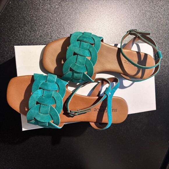 Sundance Cosmos Suede Sandals size 37/6 Turquoise NEW in box - Picture 4 of 14